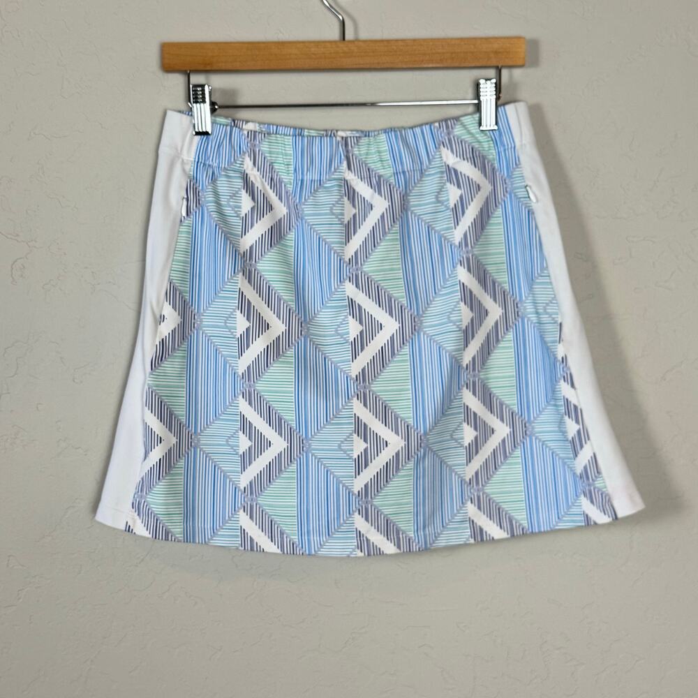 J. McLaughlin Skort Performance Zipper Pockets Size M Blue White Tennis Golf